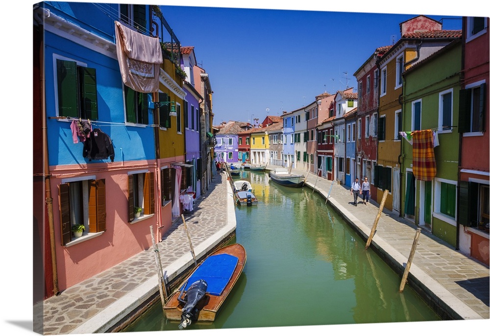Colorful houses and canal, Burano, Veneto, Italy.