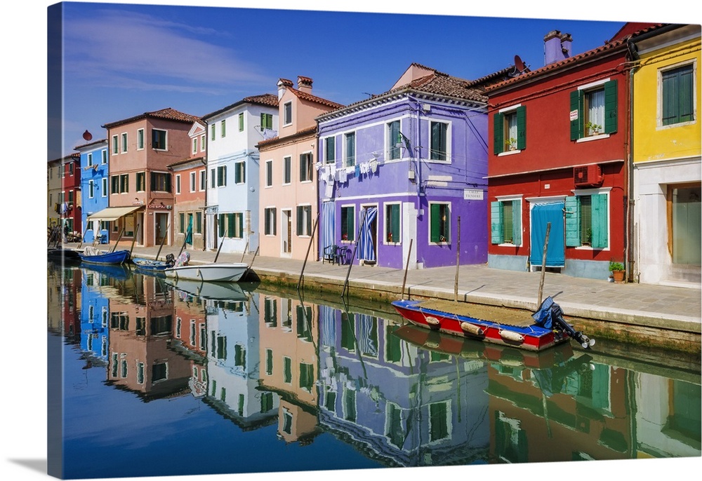Colorful houses and canal, Burano, Veneto, Italy.