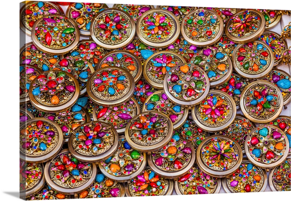 Colorful Souvenir Jewlery Many Colored glass stones hair clips necklace Guanajuato Mexico.