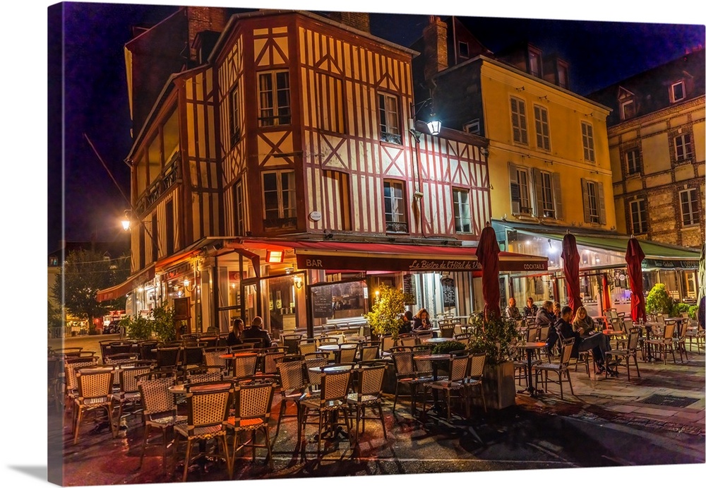 Colorful street, Inner Harbor, Honfleur, France.