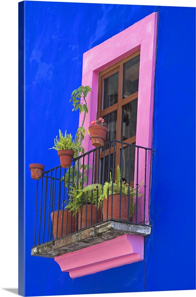 Colorful window on a building in the city of Puebla, Puebla, Mexico.