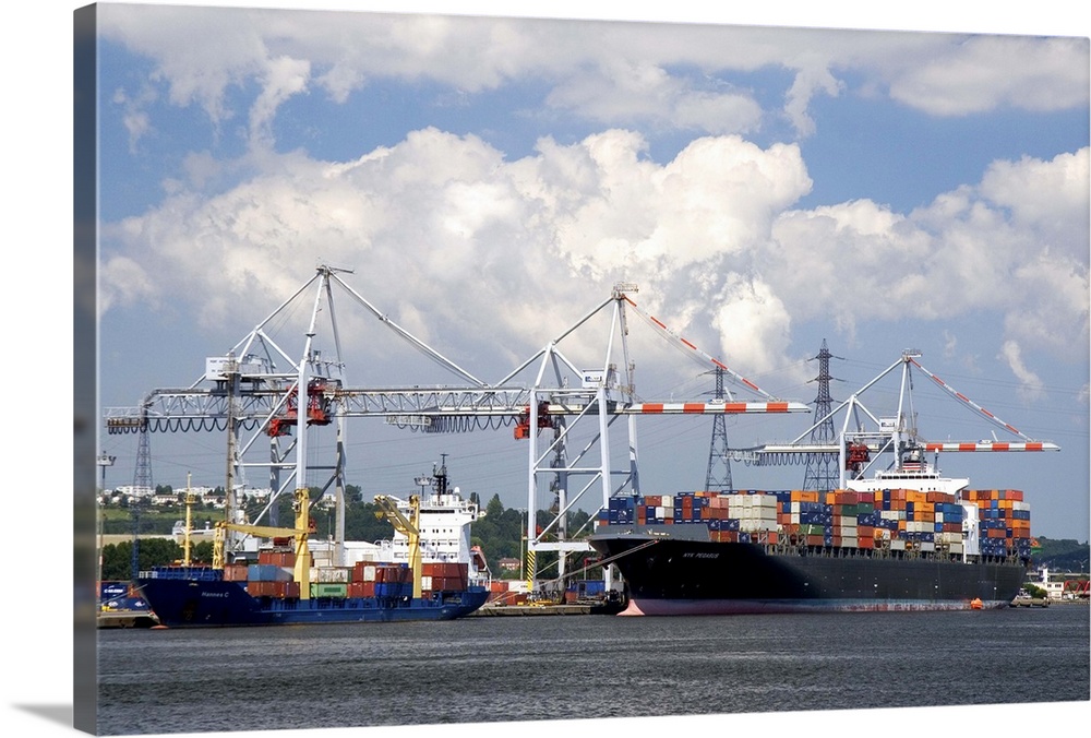 Container ships docked at Le Havre in the department of Seine-Maritime, Normandy, France.