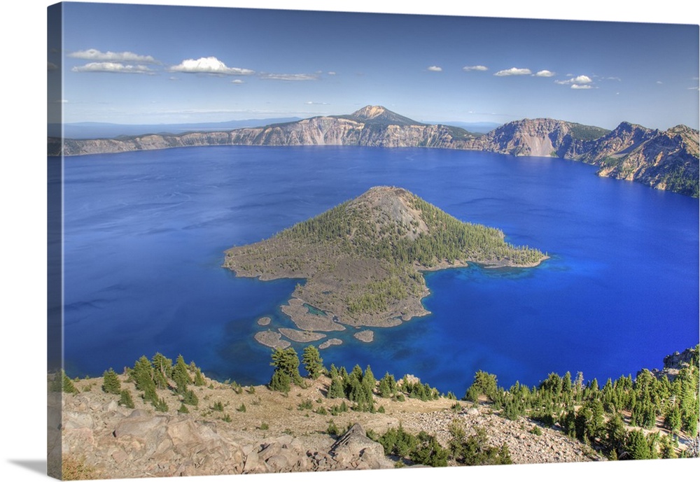 Crater Lake National Park, Wizard Island and Crater Lake, view from The Watchman area, Oregon.
