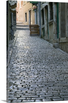 Croatia, Istria, Rovinj. Rovinj Old Town Cobbled Street
