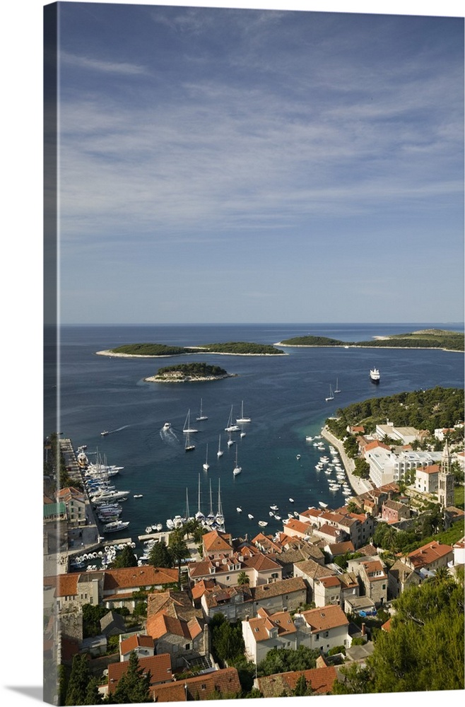 CROATIA, Southern Dalmatia, Hvar Island, Hvar Town. Hvar Yacht Harbor from Fortress Spanjol