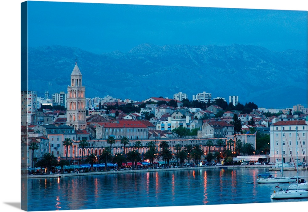 Croatia-  Split, view of town and Diocletian's Palace from Marjan Hotel near marina