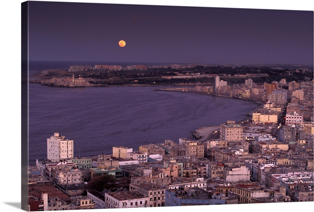 Cuba, Moon over Old Havana.