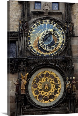 Czech Republic, Prague. Close-up of astronomical clock on the town hall building