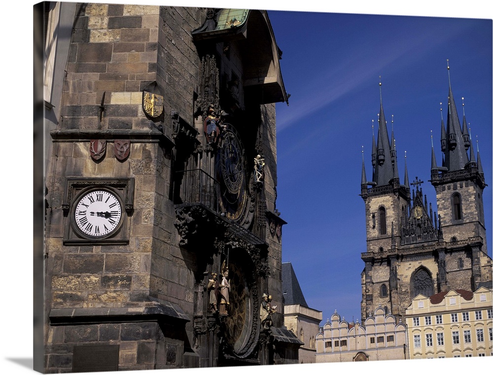 Europe, Czech Republic, Prauge. Old Town Hall, Tyn Church, Astrological Clock (Medium Format)