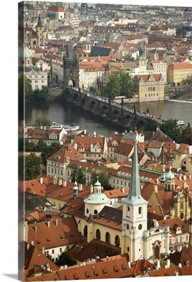 Czech Republic, Prague. View of Prague and the Charles Bridge, St. Vitus Cathedral