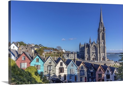 Deck Of Card Houses With St, Colman's Cathedral In Cobh, Ireland