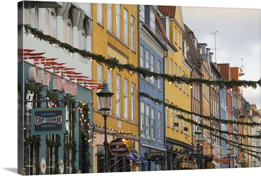 Denmark, Copenhagen, Nyhavn at Christmas.