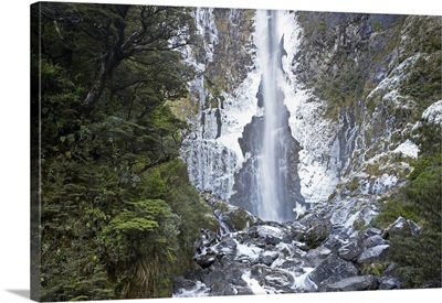 Devils Punchbowl Falls, Frozen in Winter, South Island, New Zealand