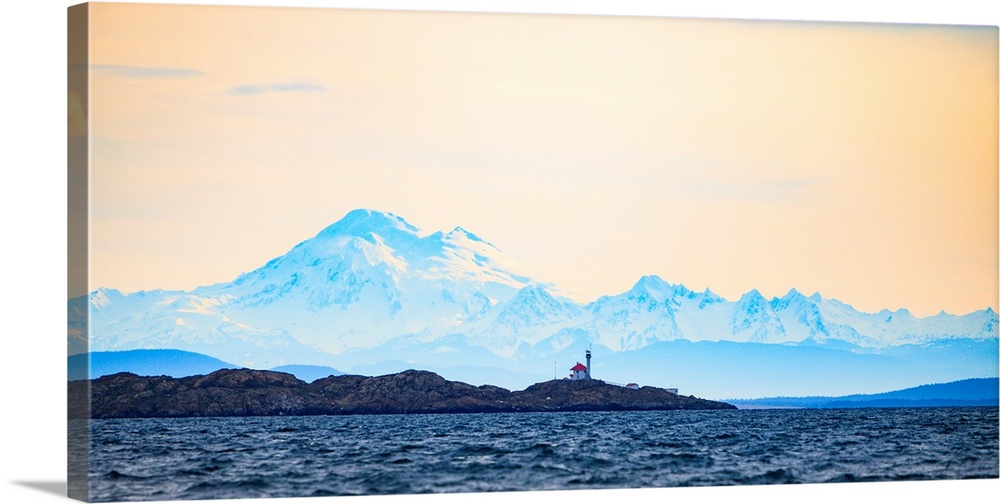 Discovery Island Lighthouse, Victoria, BC against Mt. Baker in WA