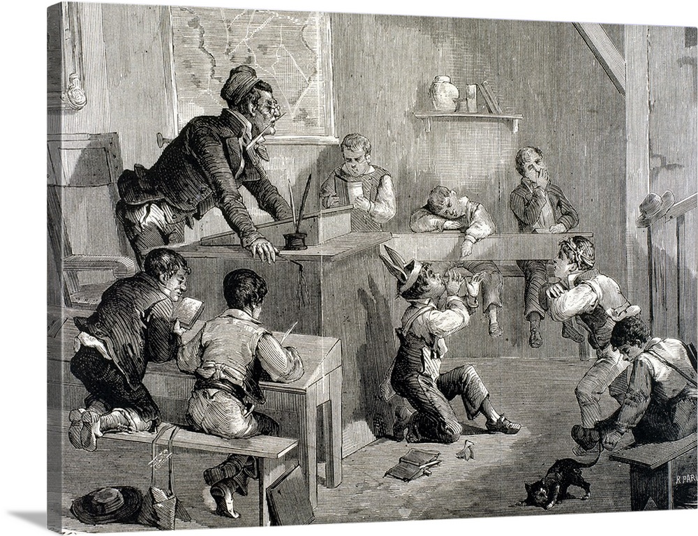Disorder in School. Engraving by Paris in 1878.