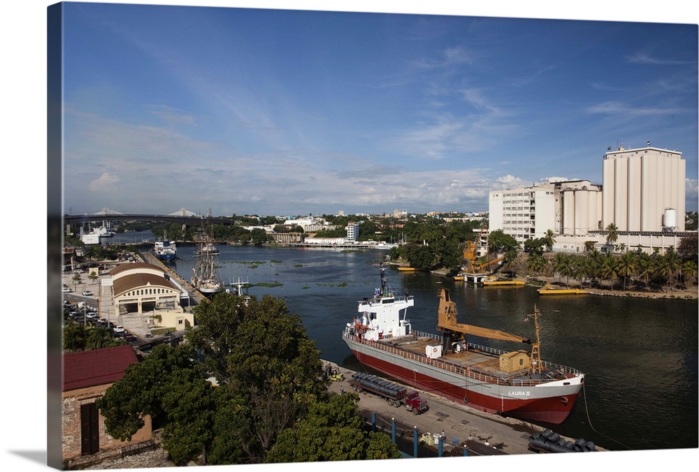 Dominican Republic, Santo Domingo, Zona Colonial, Ozama River port viewed from Fortaleza Ozama, oldest colonial military b...