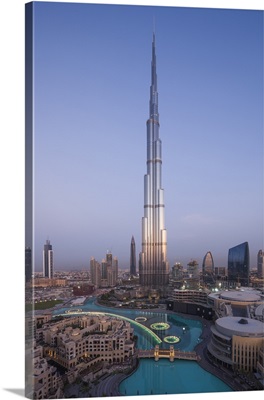Downtown Dubai, Burj Khalifa At Dusk In Dubai