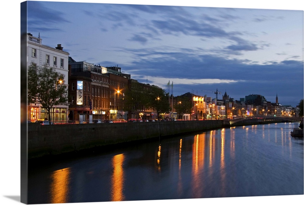 Dublin, Ireland. Evening descends along the River Liffey.