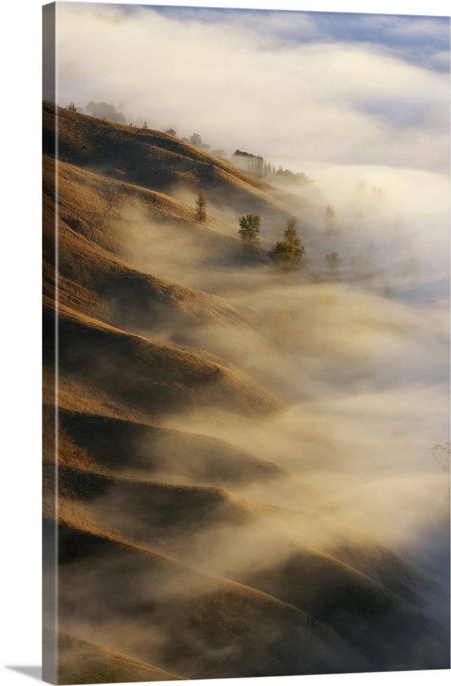 View from Te Mata Peak and Early Morning Mist along Ridgelines, Hawkes Bay, North Island, New Zealand