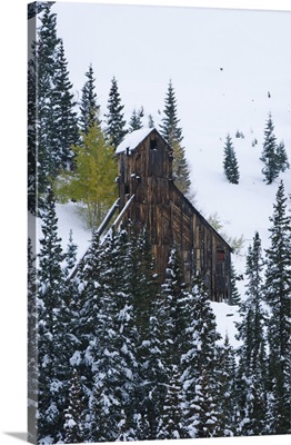 Early Snow and Mining Buildings, Red Mountain Pass, Ouray, Rocky Mountains, Colorado