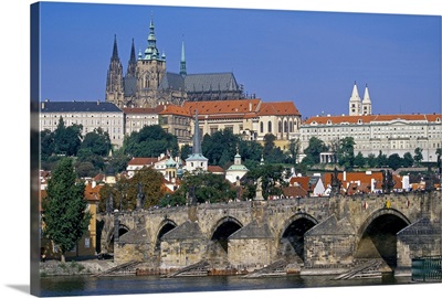 Eastern Czech Republic, Prague, St. Charles Bridge across the Vltava River