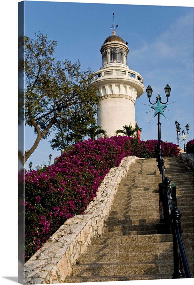 South America, Ecuador, Guayaquil. The lighthouse sits atop the Cerro de Santa Anna, just north of the Malecon.