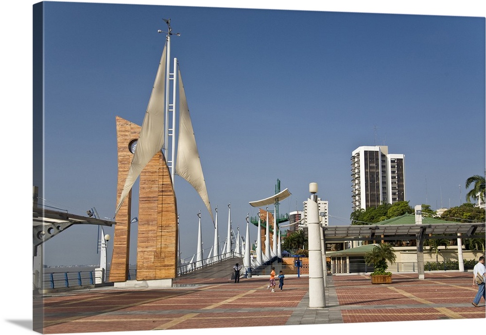 South America, Ecuador, Guayaquil. The Malecon has many different features, such as this sail design.