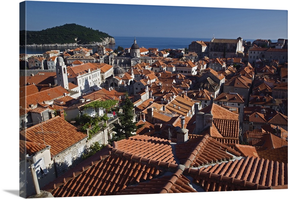 Elevated view of Old Town Dubrovnik, Croatia a UNESCO World Heritage Site.