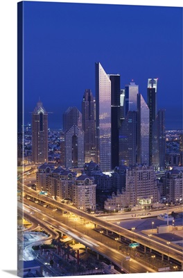 Elevated View Of Skyscrapers On Sheikh Zayed Road At Dusk In Dubai