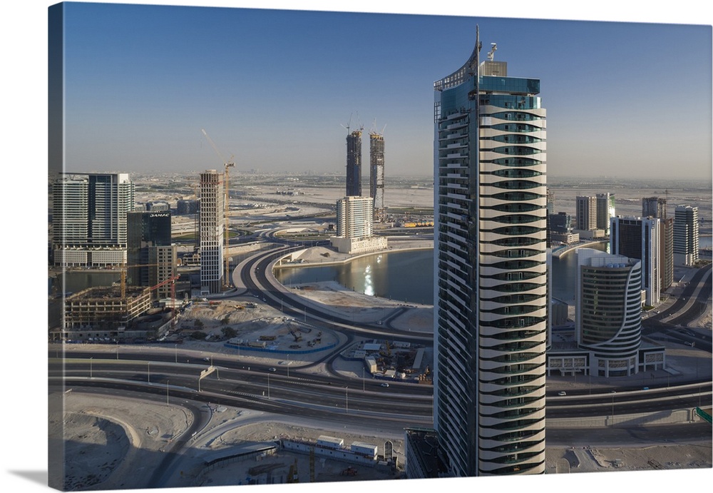 UAE, Dubai, Downtown Dubai, elevated view of the edge of Downtown area towards Ras Al Khor