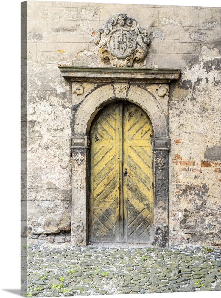 Europe, Czech Republic, Jicin. Doorway entrance to a church in the historic town of Jicin.