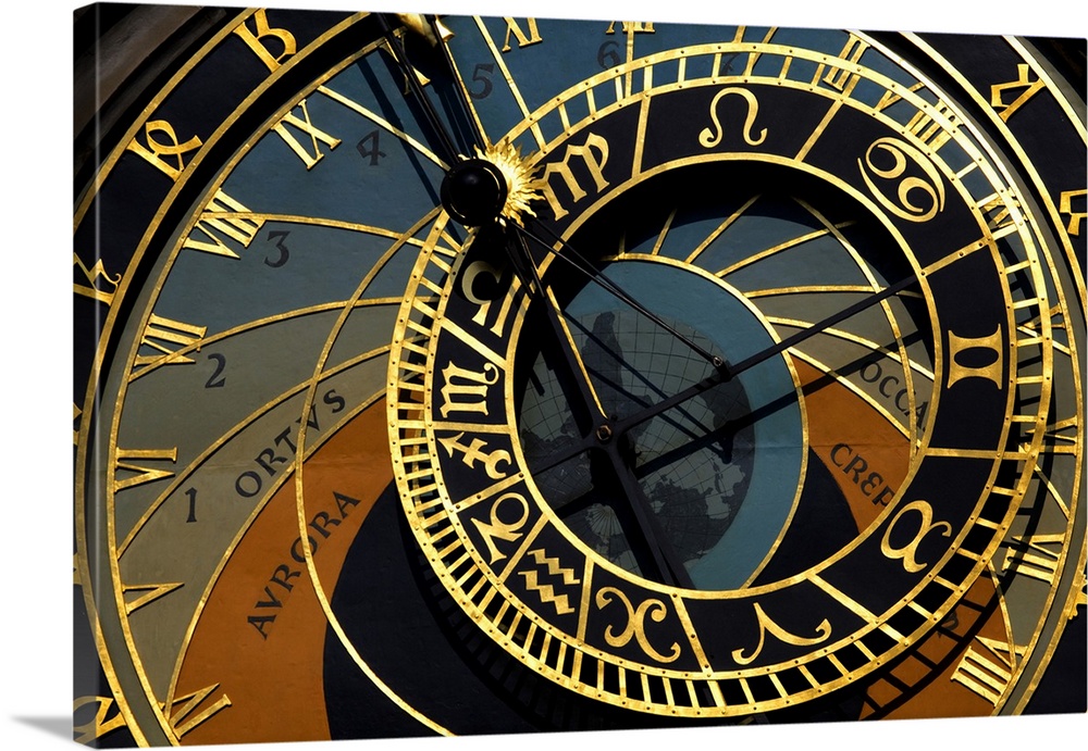 Europe, Czech Republic, Prague. Close-up of  astronomical clock in Old Town Square.