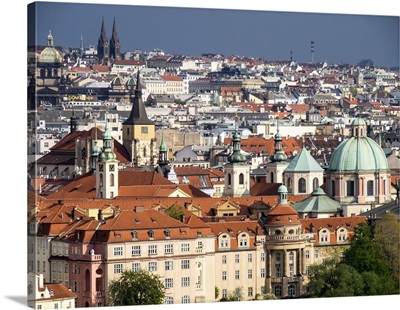 Europe, Czech Republic, Prague.  Prague rooftops as seen from above.