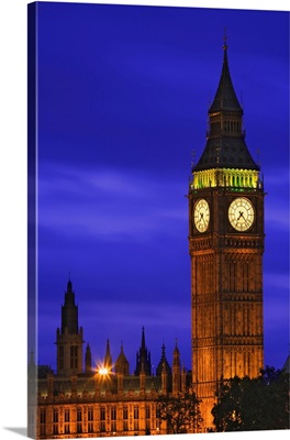 Europe, England, London, Big Ben And Palace Of Westminster At Twilight