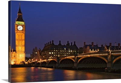 Europe, England, London, Big Ben And Westminster Bridge Over River Thames