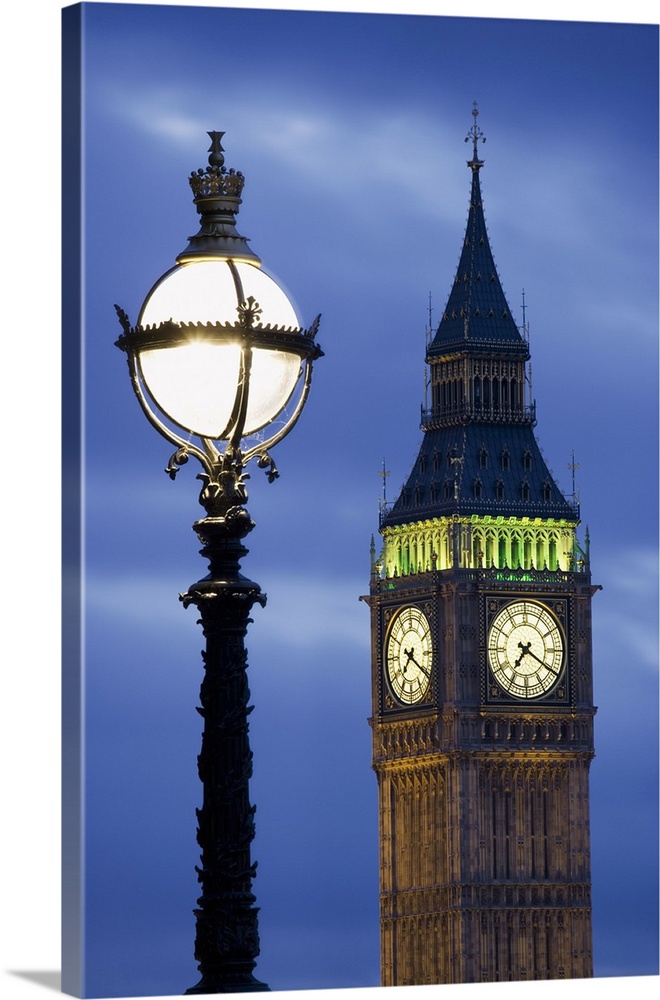 Europe, Great Britain, London, Big Ben. Clock Tower lamp post. Credit: Dennis Flaherty / Jaynes Gallery