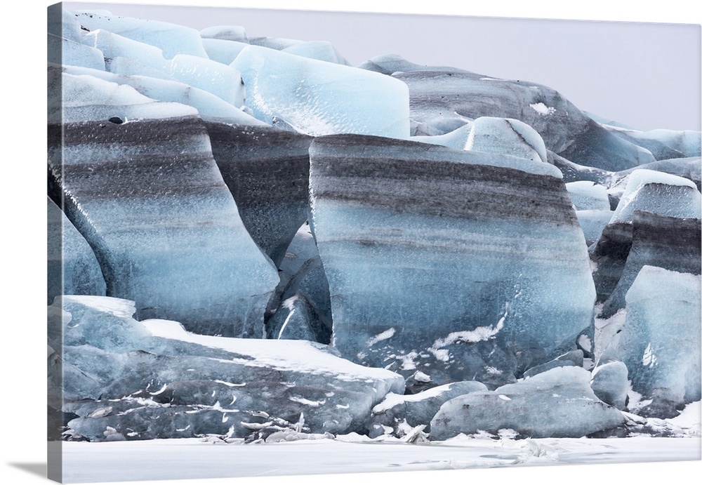Europe, Iceland, Southwest Iceland, Skaftafell National Park, Skaftafellsjokull Glacier. Huge chunks of ice are pushed int...