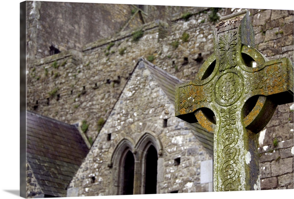 Europe, Ireland, Cashel. Rock of Cashel, historic spot where St. Patrick preached, Celtic cross.