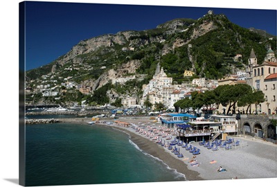 Europe, Italy, Campania, (Amalfi Coast), Amalfi: Town View with Beach