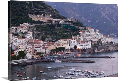 Europe, Italy, Campania (Amalfi Coast) Amalfi: Town View with Harbor