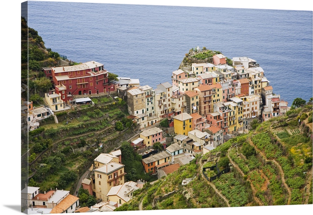 Europe, Italy, Manarola. Overview of town.