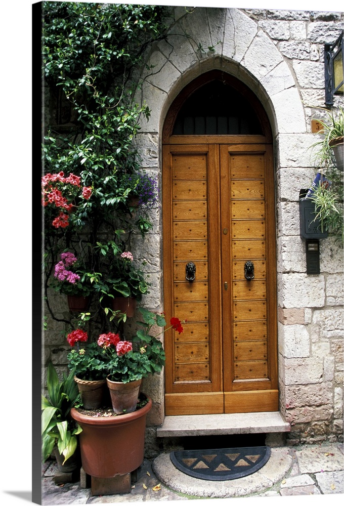 Europe, Italy, Umbria, Assisi. Medieval village door.