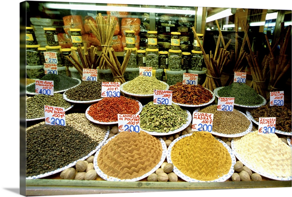 Europe, Italy, Venice. Typical store front window, spice shop.