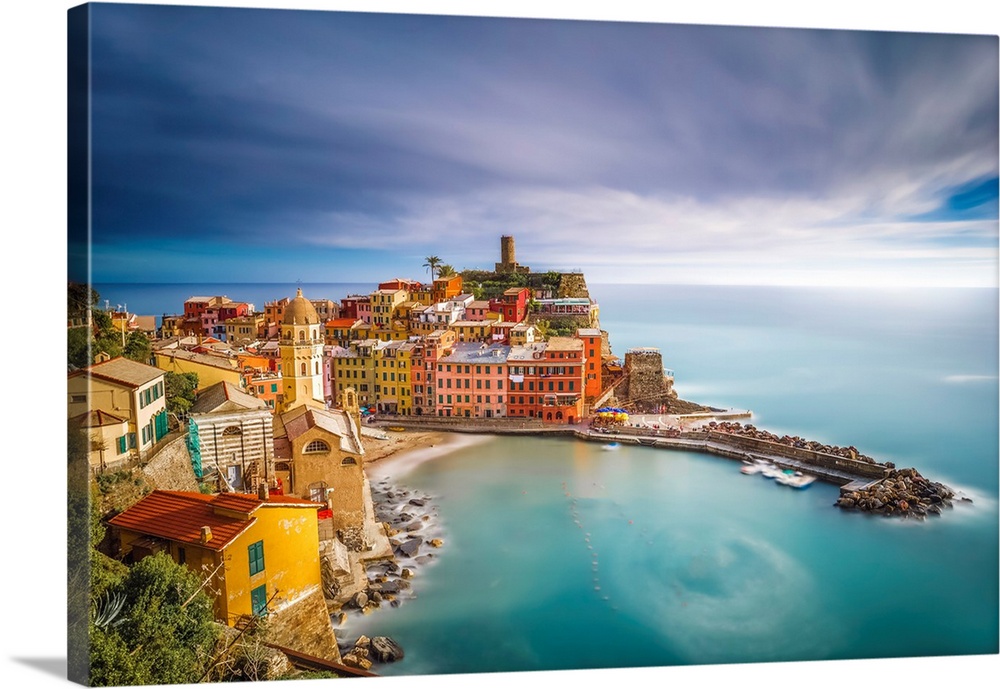 Europe, Italy, Vernazza. Overview of coastal town. Credit: Jim Nilsen
