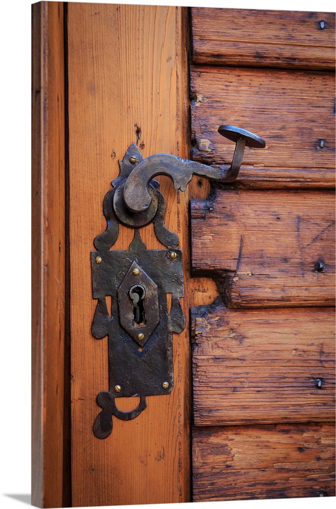 Europe, Romania, Brasov. Door handle, key hole.