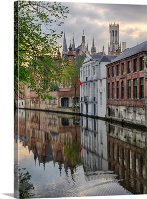 Europe;Belgium;Brugge;West Flanders;Canal Scene with homes and Bridge