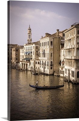 Evening Light And Gondola On The Grand Canal, Venice, Veneto, Italy