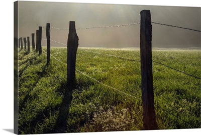 Fence In Cades Cove At Sunrise, Great Smoky Mountains National Park, Tennessee