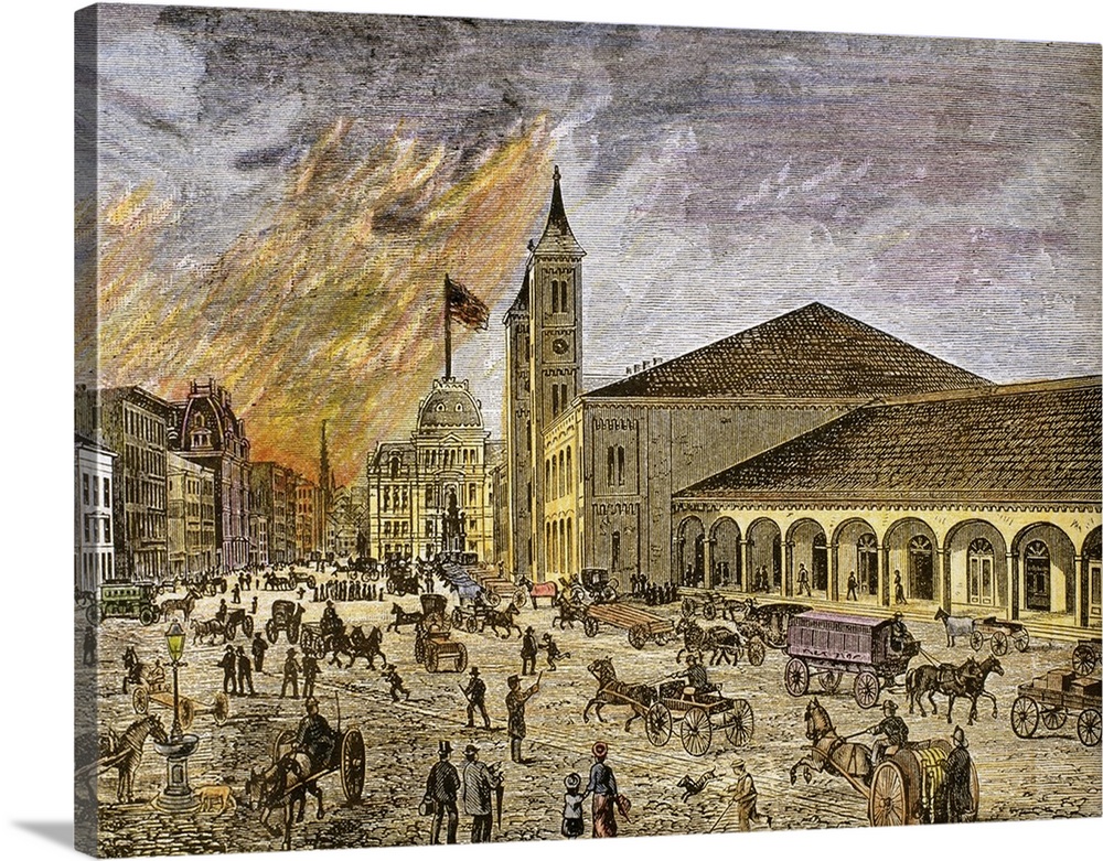 Fire in the city of Providence in 1886.  The Exchange building on the right. United States.