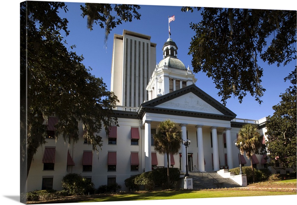 USA, Florida, Tallahassee, old and new State Capitol buildings